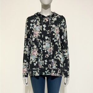 Floral V-Neck Sweater - Black and Pink